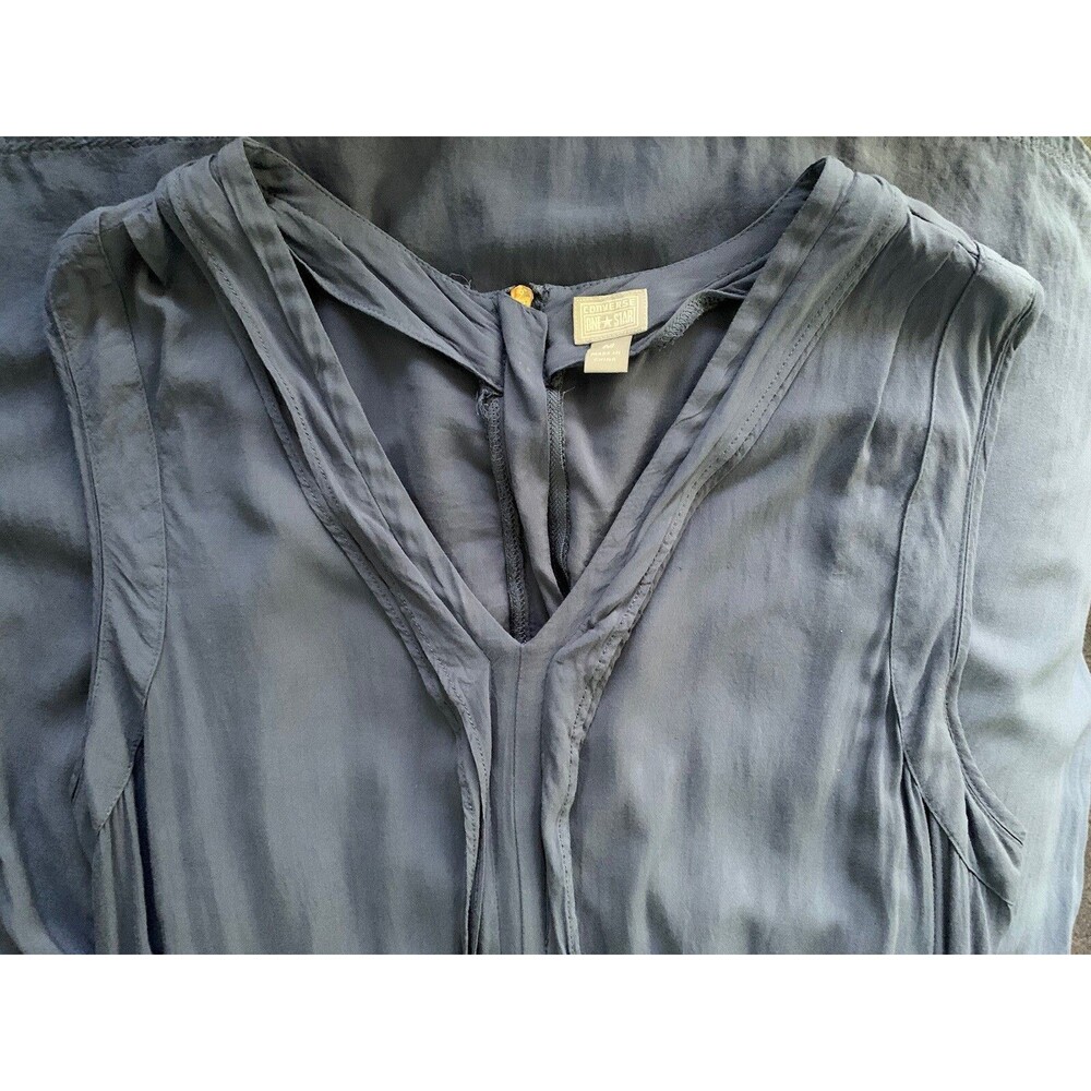 Converse Pleated Flowy Skater Mini Tank Dress Medium Blue Gray Rayon Athleisure - Picture 3 of 16